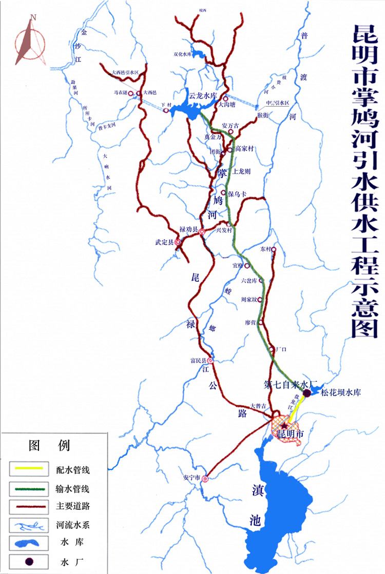 昆明市掌鸠河引水供水工程示意图