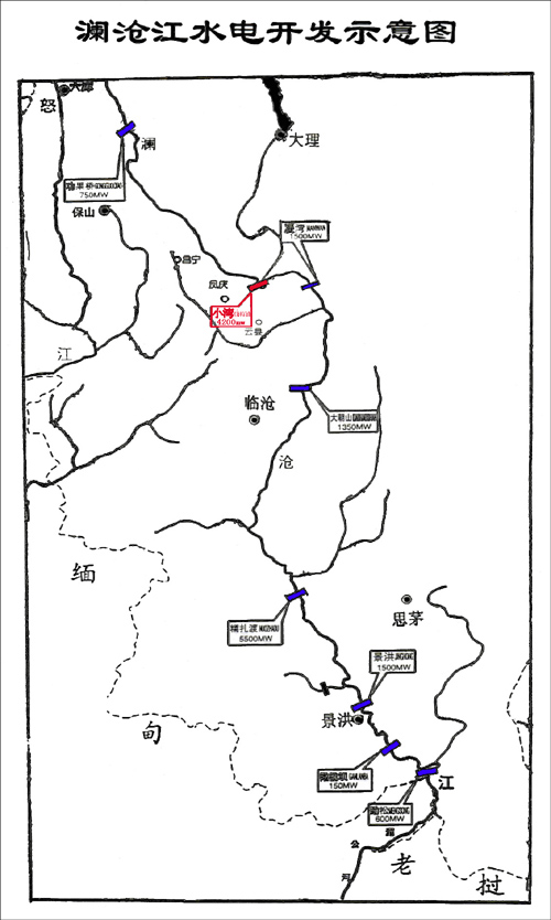 澜沧江水电开发示意图